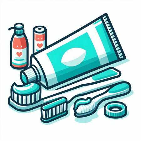 Vector illustration of toothpaste tube, toothbrush and toothpaste.のイラスト素材