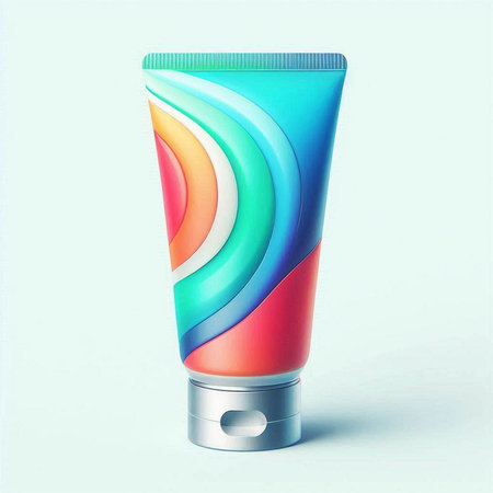 3d render of cosmetic tube with multicolor abstract background.のイラスト素材