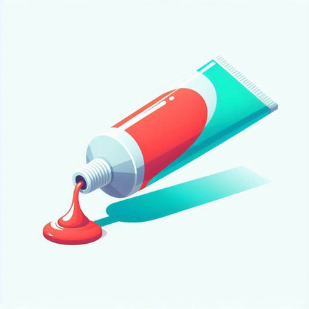 Cosmetic tube with drop of red nail polish. Vector illustration.のイラスト素材