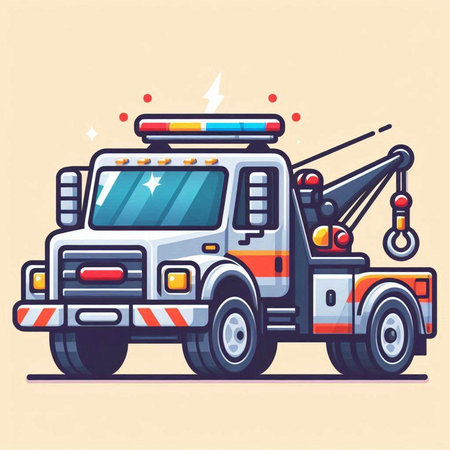 Vector illustration of a tow truck in flat cartoon style. Fire department.のイラスト素材