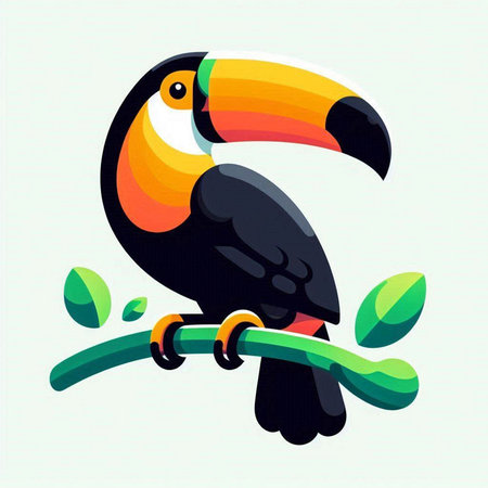 Toucan on the branch. Vector illustration in flat style.のイラスト素材