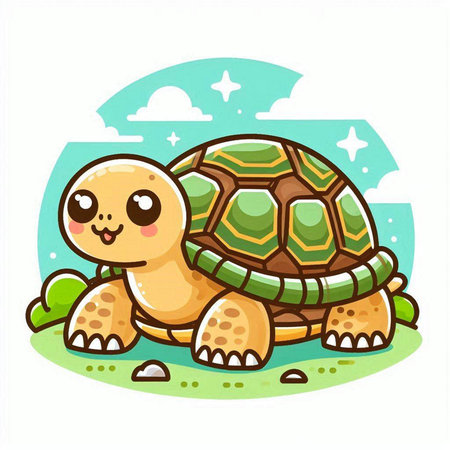 Cute Cartoon Turtle Vector Illustration on White Background. Animal Characterのイラスト素材