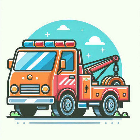 Vector illustration of a tow truck with a car on the road.のイラスト素材