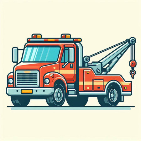 Vector illustration of a tow truck with a crane on a white background.のイラスト素材