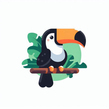 Toucan sitting on a tree branch. Flat vector illustration.のイラスト素材