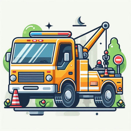 Cartoon illustration of tow truck. Flat vector illustration of tow truck.のイラスト素材