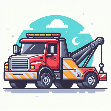Tow truck with crane. Vector illustration in flat style on white background.のイラスト素材