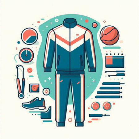 Vector illustration of sportswear and equipment in flat linear style.のイラスト素材