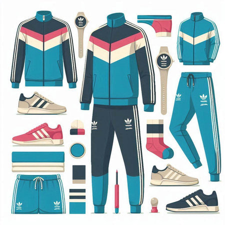 Set of sport clothes and accessories. Vector illustration in flat style.のイラスト素材