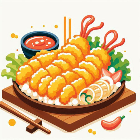 Illustration of Shrimp Tempura Sushi with Sashimi Sauceのイラスト素材