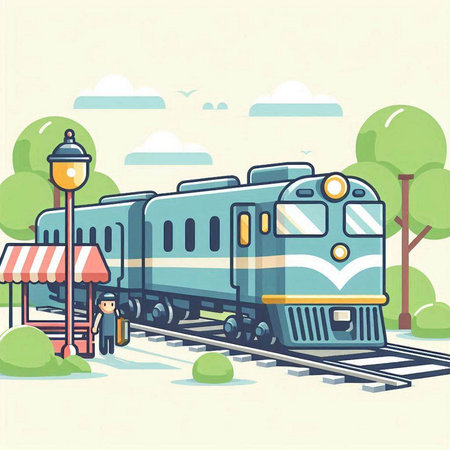 Train on the railway. Vector illustration in flat design style. EPS 10のイラスト素材