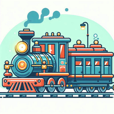 Locomotive. Steam locomotive. Vector illustration in cartoon styleのイラスト素材