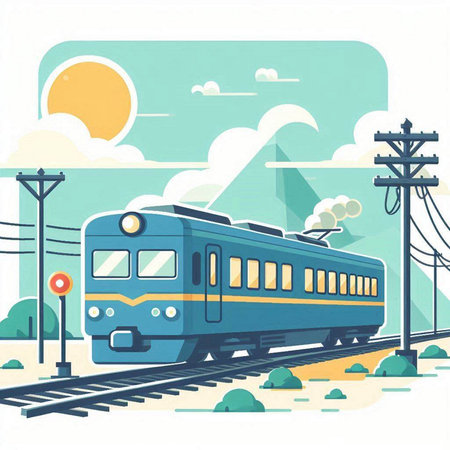Train on the railway. Vector illustration in flat design style. EPS 10のイラスト素材