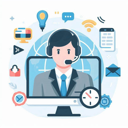 Call center, telemarketing concept. Vector illustration in flat styleのイラスト素材