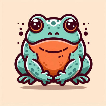 Cute cartoon frog character. Vector illustration of a funny frog.のイラスト素材
