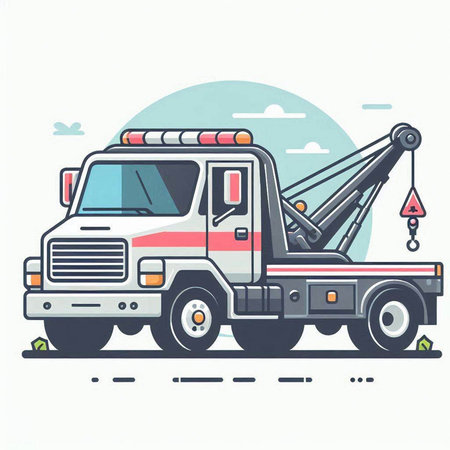 Vector illustration of tow truck with crane on white background. Flat style.のイラスト素材