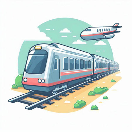 Train on the railway. Vector illustration of a high-speed train.のイラスト素材