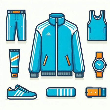 Set of sport clothes and accessories. Vector illustration in flat style.のイラスト素材