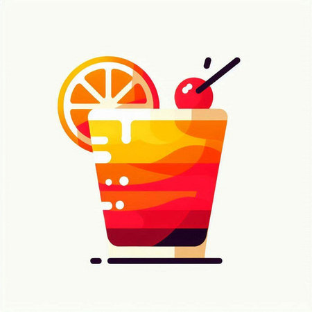 Alcoholic cocktail with orange slice and cherry. Vector illustration.のイラスト素材