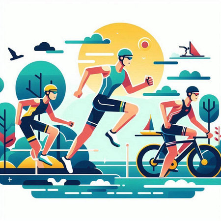 Vector illustration of a healthy lifestyle. Men and women running in the park.のイラスト素材
