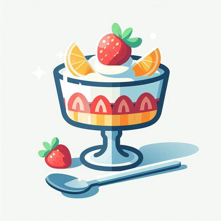 Strawberry dessert with whipped cream and fresh strawberries. Vector illustration.のイラスト素材