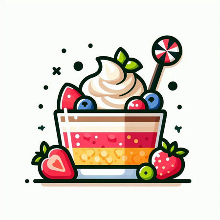 Strawberry cake with whipped cream and fruits. Vector illustration.のイラスト素材