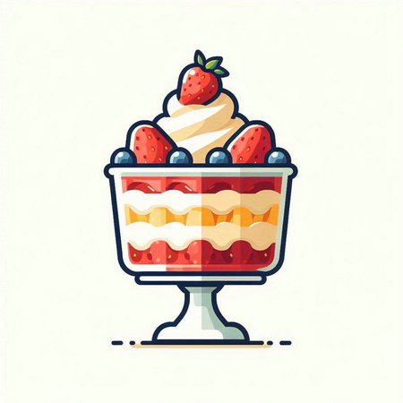 Strawberry cake in a glass cup, flat vector illustration.のイラスト素材
