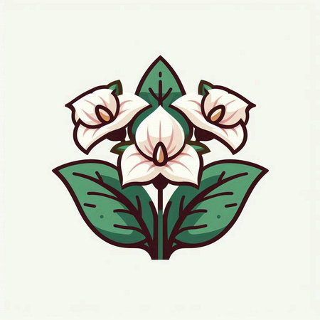 Illustration of white calla flowers with green leaves on white backgroundのイラスト素材