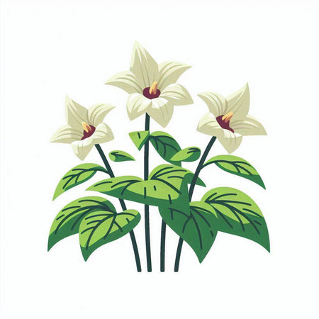 Illustration of white flowers in a pot on a white background.のイラスト素材