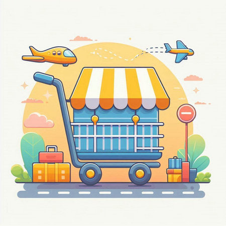 Flat design vector illustration concept of online shopping, e-commerce and delivery.のイラスト素材