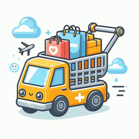 Truck with shopping bags. Delivery service concept. Vector illustration.のイラスト素材
