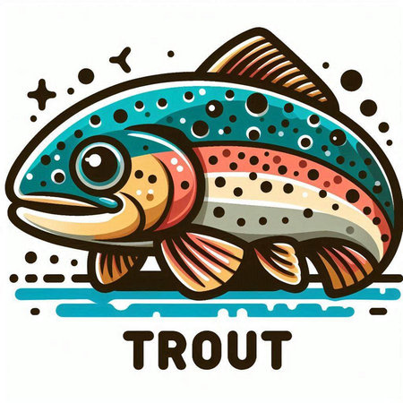 Illustration of a trout fish on a white background with text.のイラスト素材