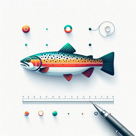 Vector illustration of a stylized illustration of a rainbow trout with a pen on a white background.のイラスト素材