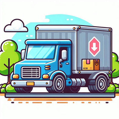 Vector illustration of a truck with a container and a box on the roadのイラスト素材