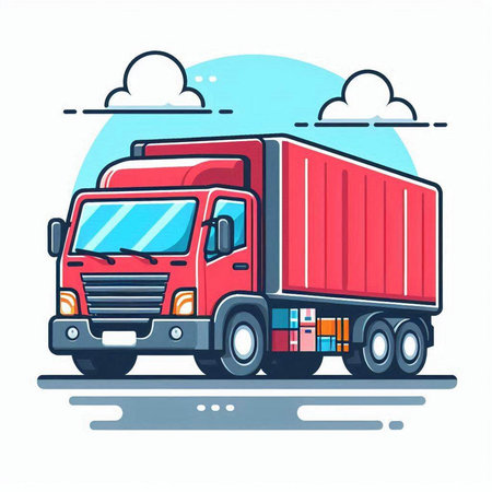 Truck with cargo. Freight transportation. Vector illustration in flat styleのイラスト素材