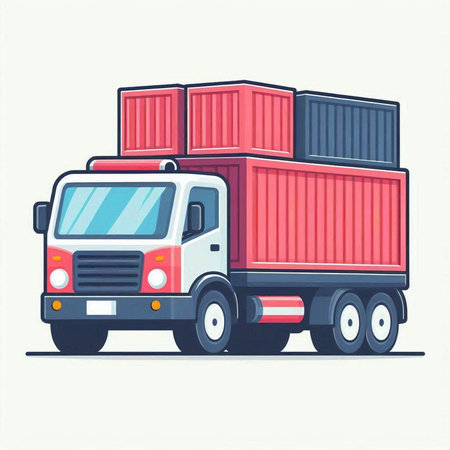 Cargo truck with container. Freight transportation. Vector illustration.のイラスト素材