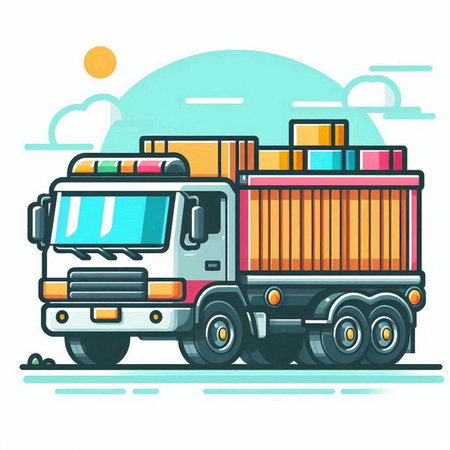 Truck with cargo. Vector illustration in flat design style on white background.のイラスト素材