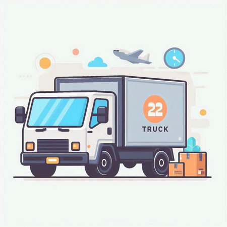 Delivery truck with boxes and clock. Flat style vector illustration. Delivery service concept.のイラスト素材
