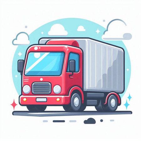 Cargo truck. Vector illustration in cartoon style on white background.のイラスト素材