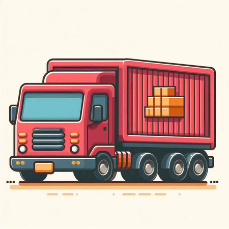 Illustration of a red truck with a container on a light backgroundのイラスト素材