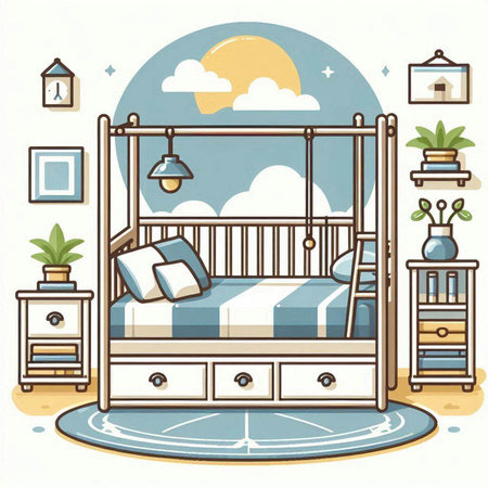 Illustration of a Baby Bedroom with Furniture in a Modern Styleのイラスト素材