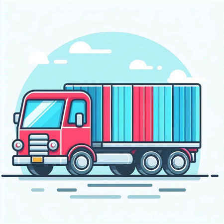 Truck with container. Cargo transportation. Vector illustration in flat styleのイラスト素材