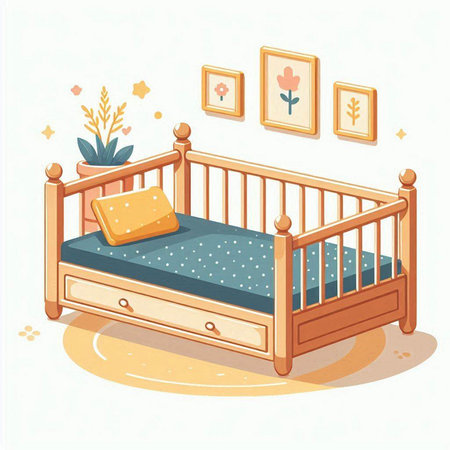 Illustration of a child's bed with pillows. Vector.のイラスト素材