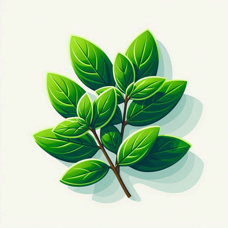 Illustration of green leaves on a white background with space for textのイラスト素材