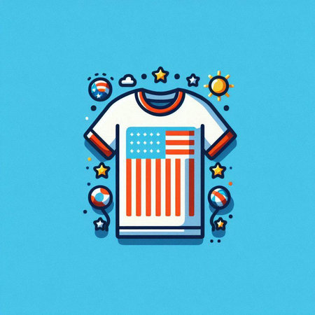 T-shirt with American flag on blue background. Vector illustration.のイラスト素材