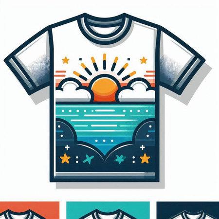 T-shirt design with sun and sea. Vector Illustration.のイラスト素材