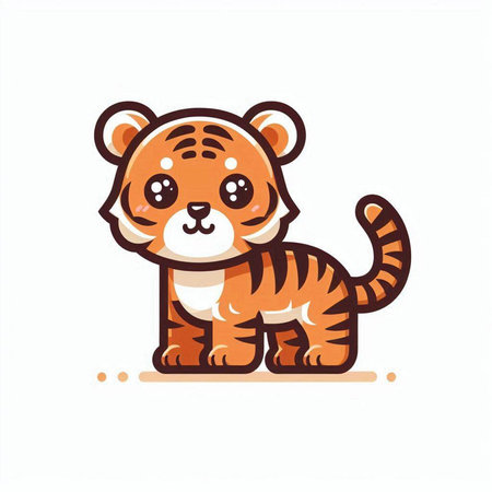 Cute tiger isolated on white background. Vector illustration in cartoon style.のイラスト素材