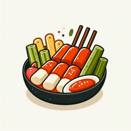 Illustration of japanese sushi in a frying pan with chopsticksのイラスト素材