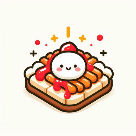 Illustration of a Cute Sausage Waffle Cartoon Characterのイラスト素材
