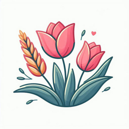 Hand drawn vector illustration of tulip flowers. Isolated on white background.のイラスト素材